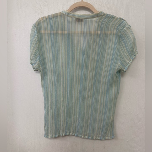 Tommy Bahama 100% Silk Sheer Striped Button-Down Top Green Size M - Picture 3 of 6